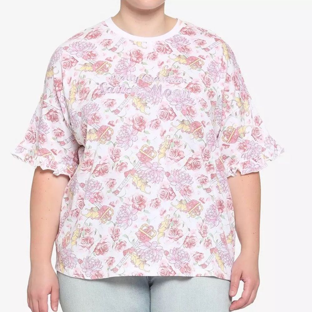 Pretty Guardian Sailor Moon Embroidered Ruffle Sleeve Top Pink Size XL